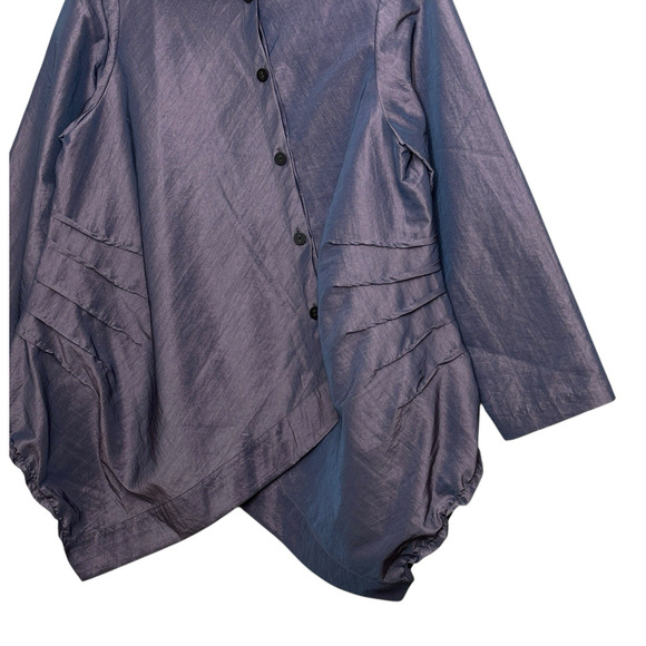 A La Mode by XiAO Taffeta Jacket Womens M Purple Asymmetrical Button Lagenlook - Picture 7 of 16
